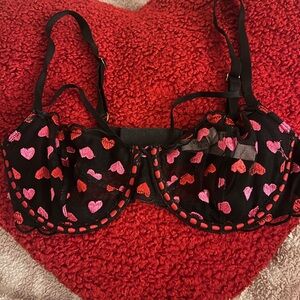 Victoria's Secret Black Bra with Embroidered Pink Heart Accents